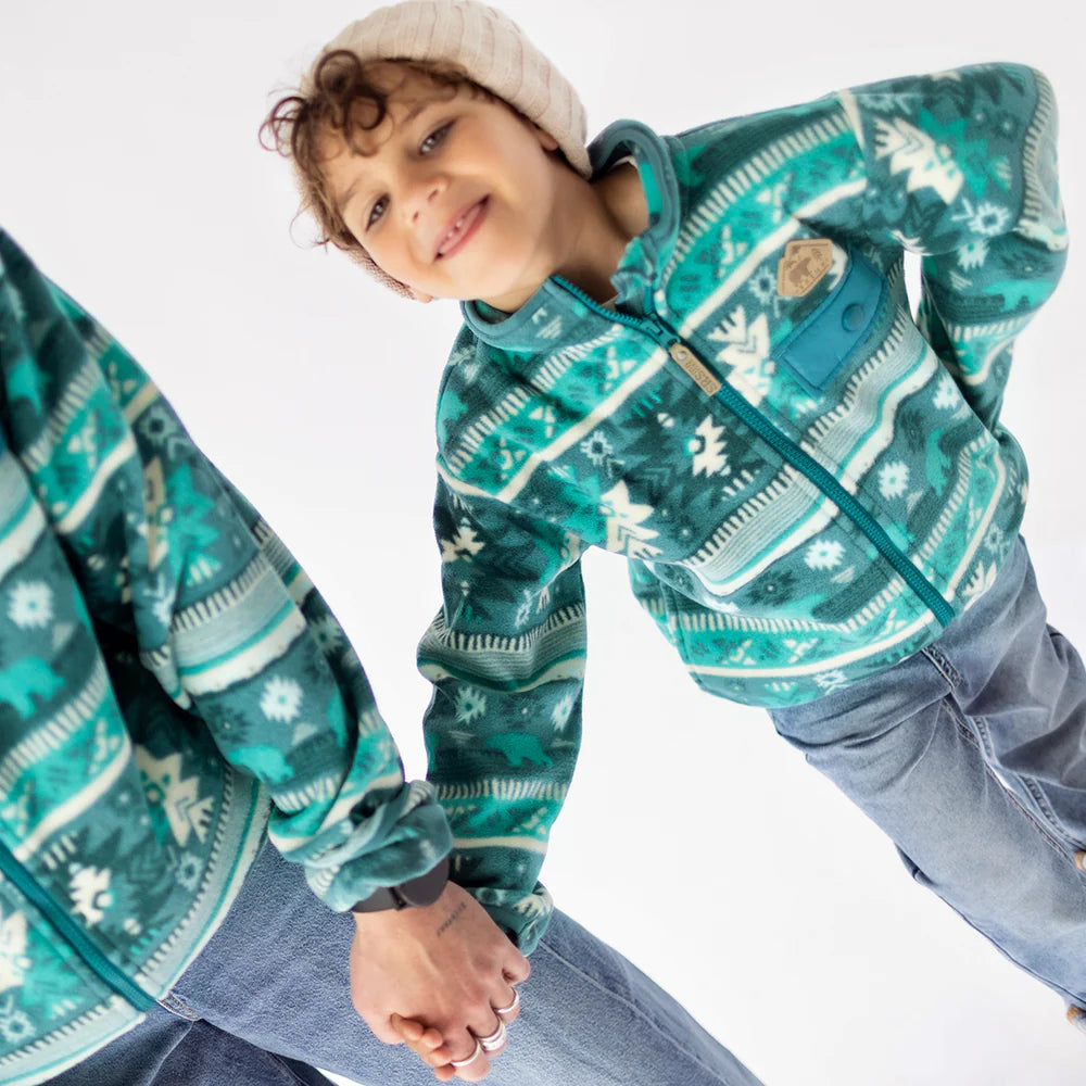 Turquoise Fleece Jacket With Patterns