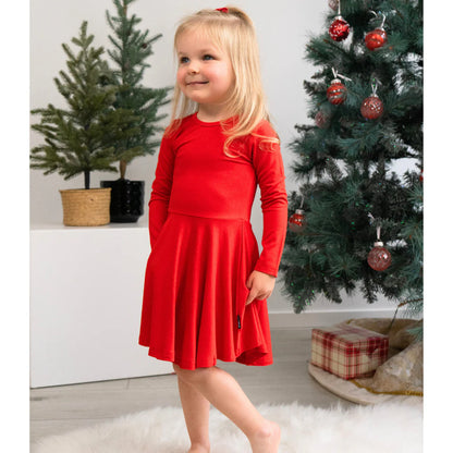 Santa Red Long Sleeves Twirl Dress