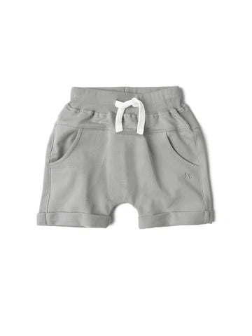 Hazy Grey Raw Edge Harem Shorts