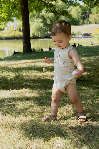 Golf Caddy Print on Sand Ribbed Bubble Romper