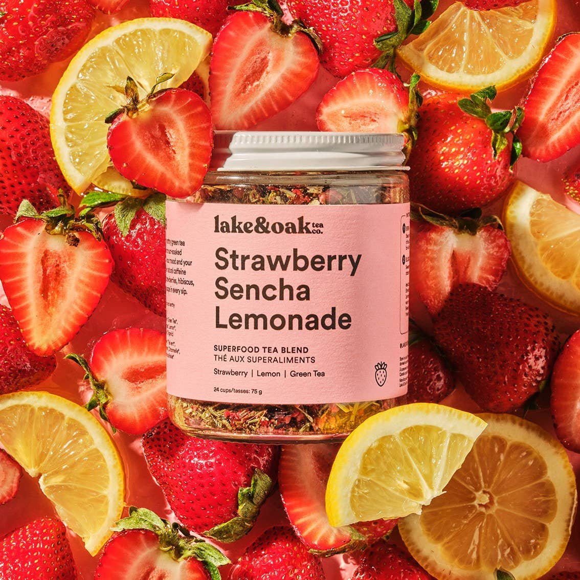 Strawberry Sencha Lemonade - Superfood Tea Blend: Glass Jar - 24 Cups