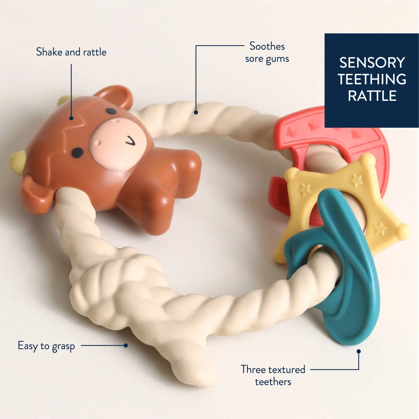 Highland Cow Ritzy Rattle™ Silicone Teether Rattles