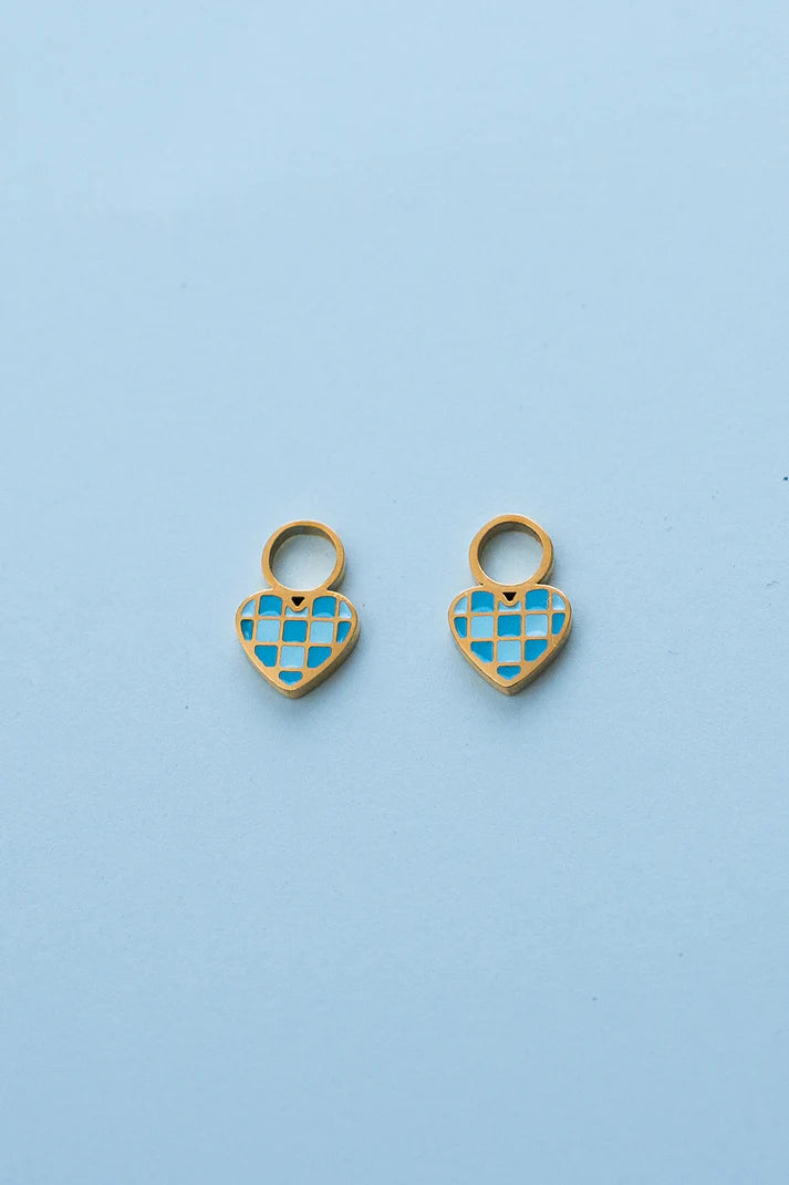 Checkered Blue Heart Charm