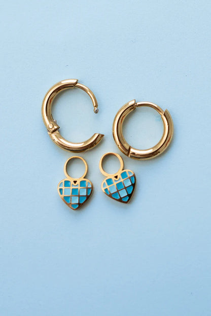 Checkered Blue Heart Charm