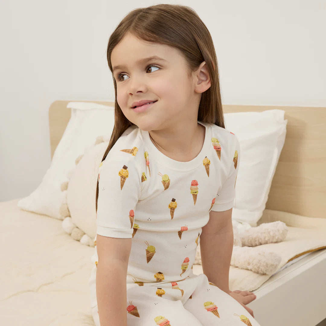 Ice Cream Cone Print on Ivory Short-Sleeved PJ Set