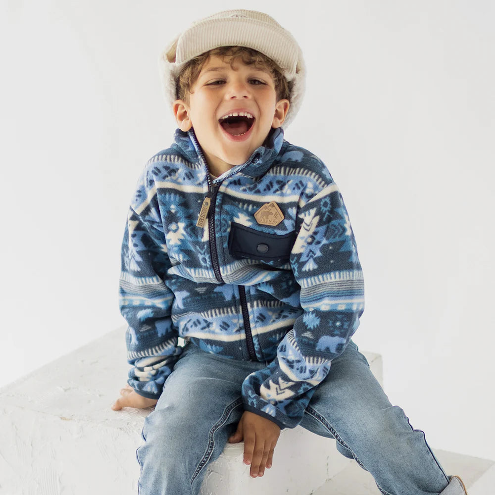 Blue Fleece Jacket With Patterns