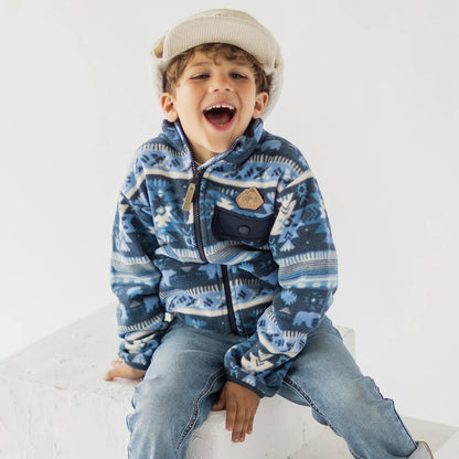 Blue Fleece Jacket With Patterns