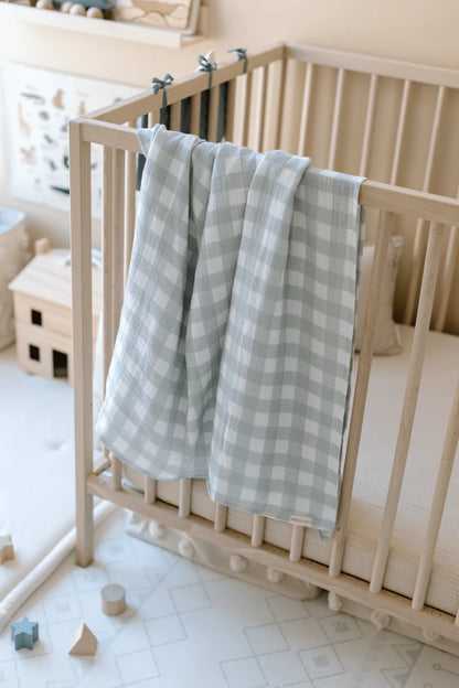 Organic Cotton Swaddle Blanket - Sage Gingham