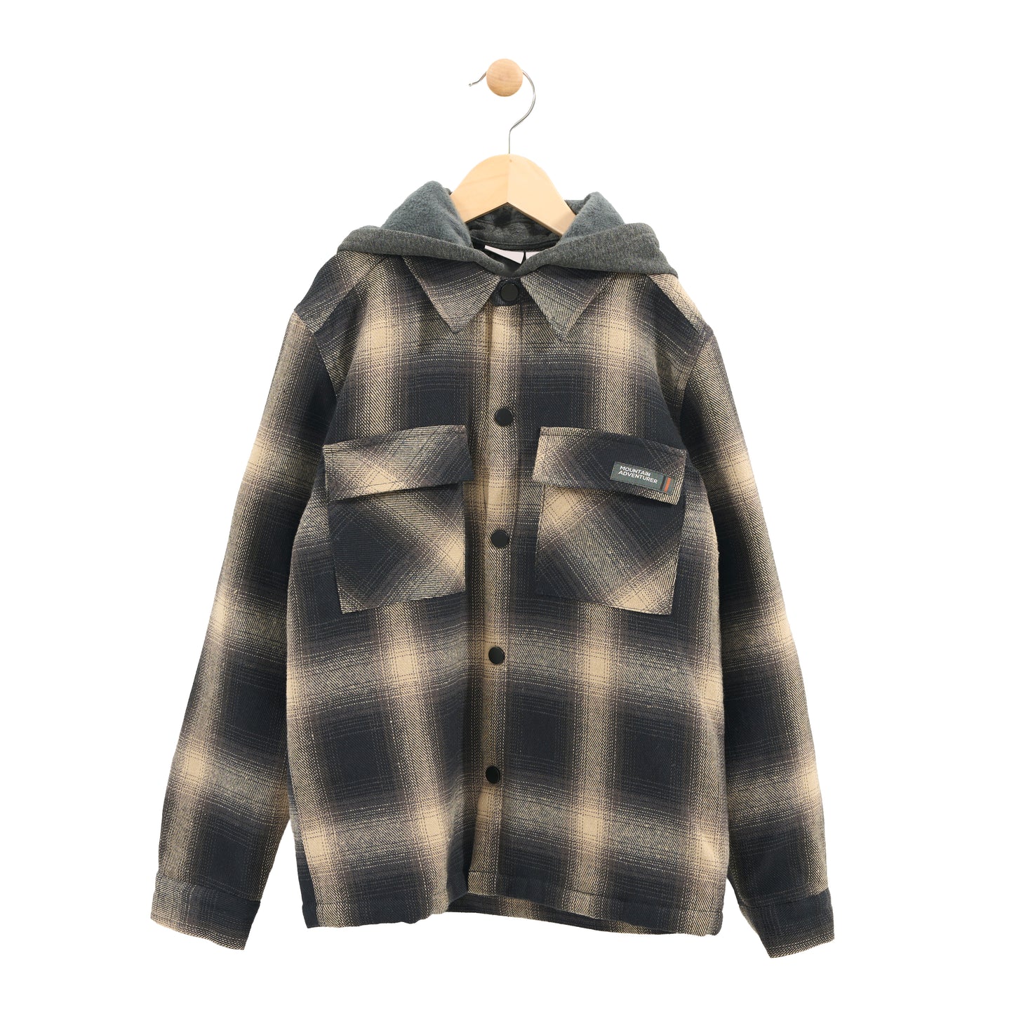 Kids Black & Beige Shacket with Hood