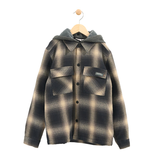 Kids Black & Beige Shacket with Hood