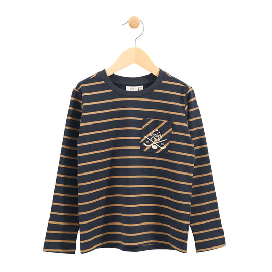 Navy/Caramel Hockey Stripe Long Sleeve Top