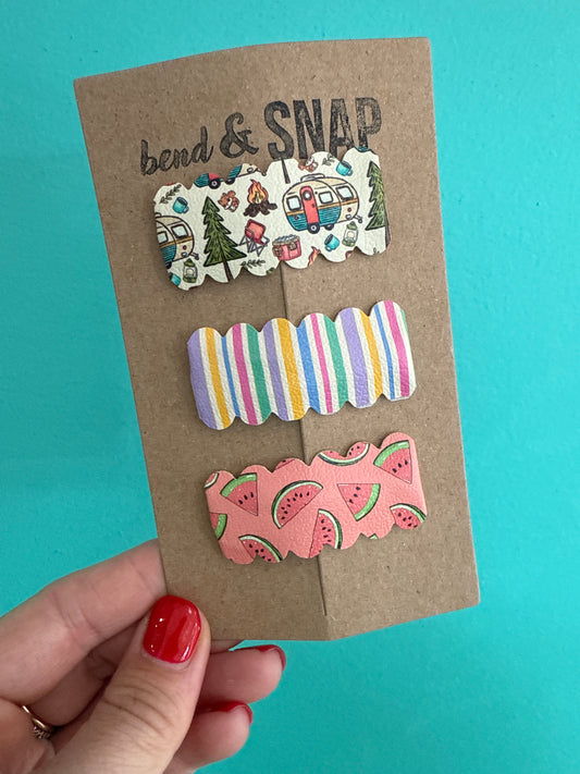 Camping-Stripes-Watermelon Snap Clips 3 Pack