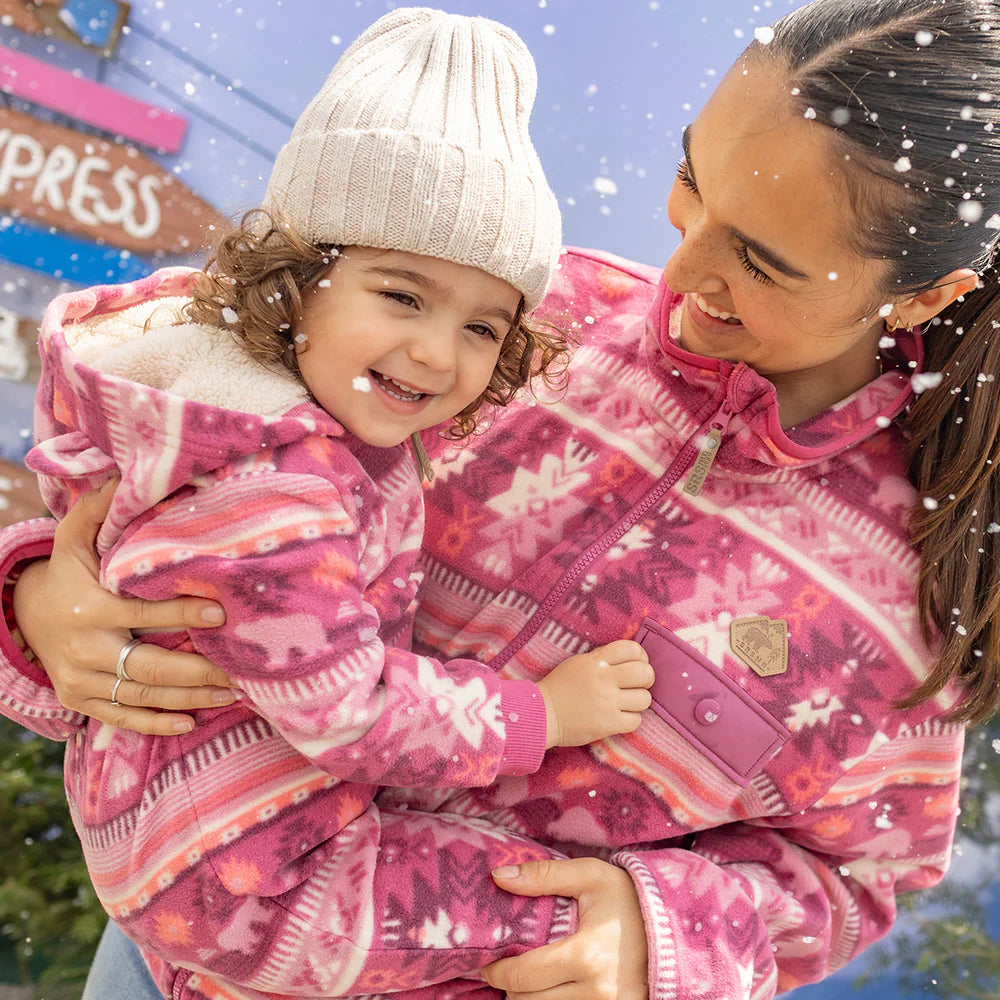 Baby pink fleece one-piece with patterns