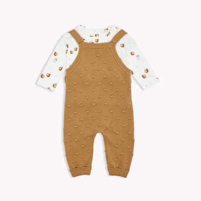 Tan Heather Sweaterknit Overalls Set