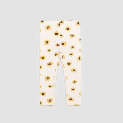 Sunflower Print on Crème Terry Leggings (6 MONTHS)