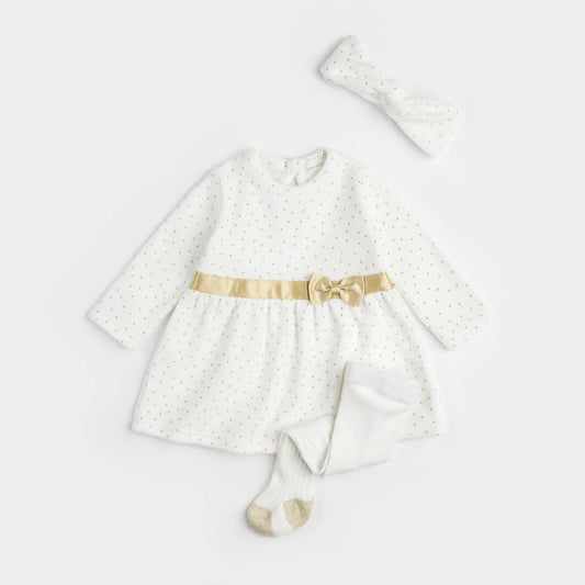 Golden Dots Pattern on Velour 3pc Dress Set