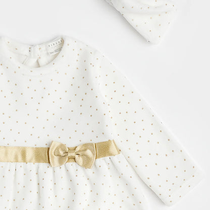 Golden Dots Pattern on Velour 3pc Dress Set