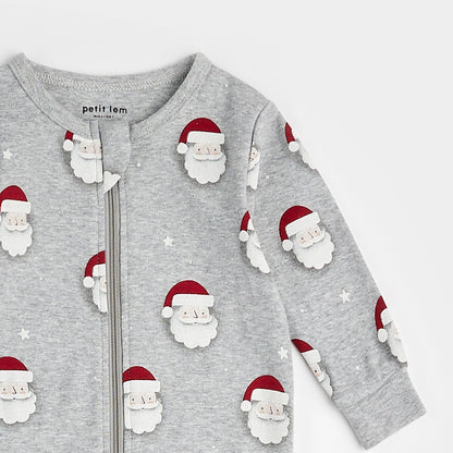 Santa Print on Heather Grey Sleeper