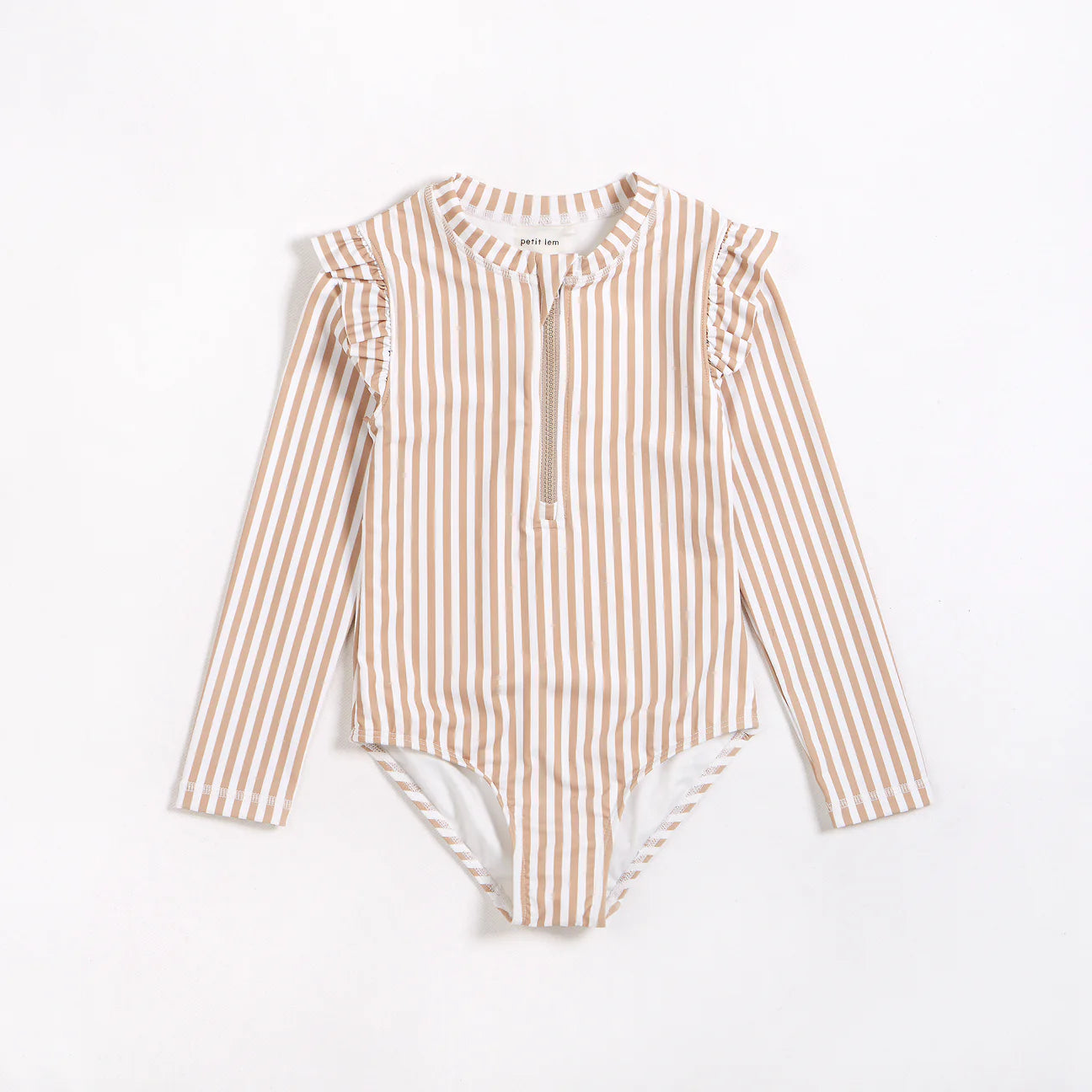 Taupe Stripe Long Sleeve Onepiece Swimsuit