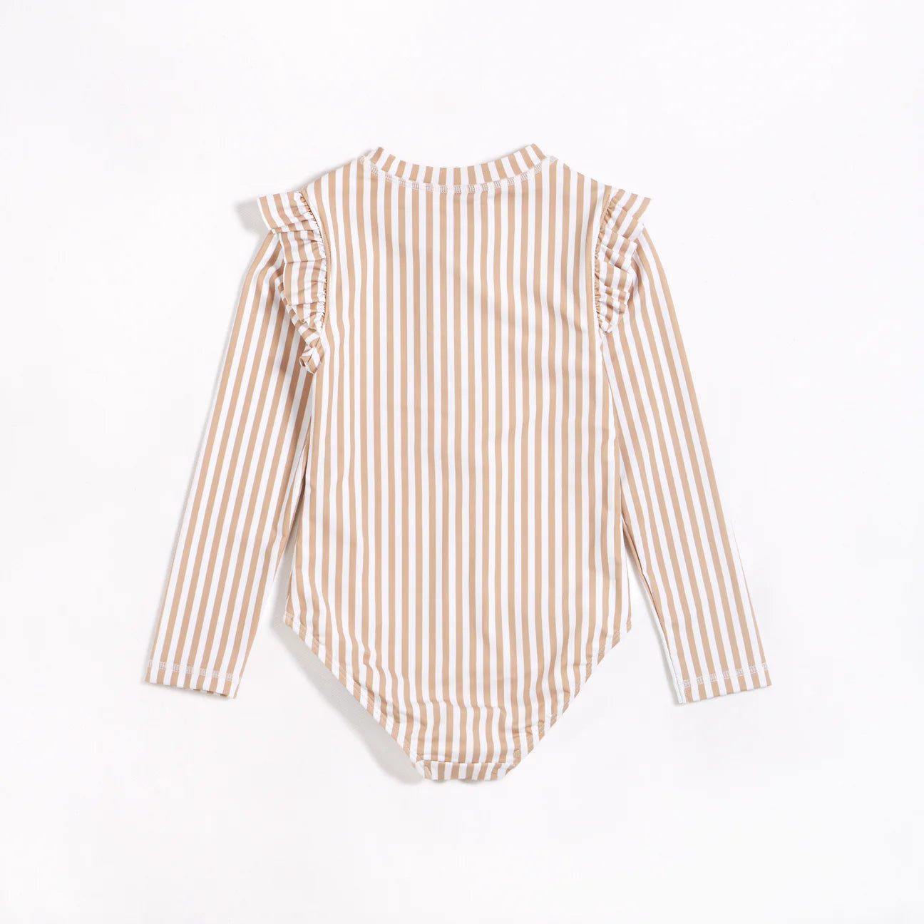 Taupe Stripe Long Sleeve Onepiece Swimsuit