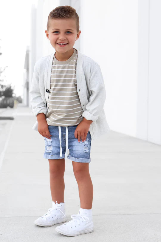 Khaki & White Pinstripe Tee