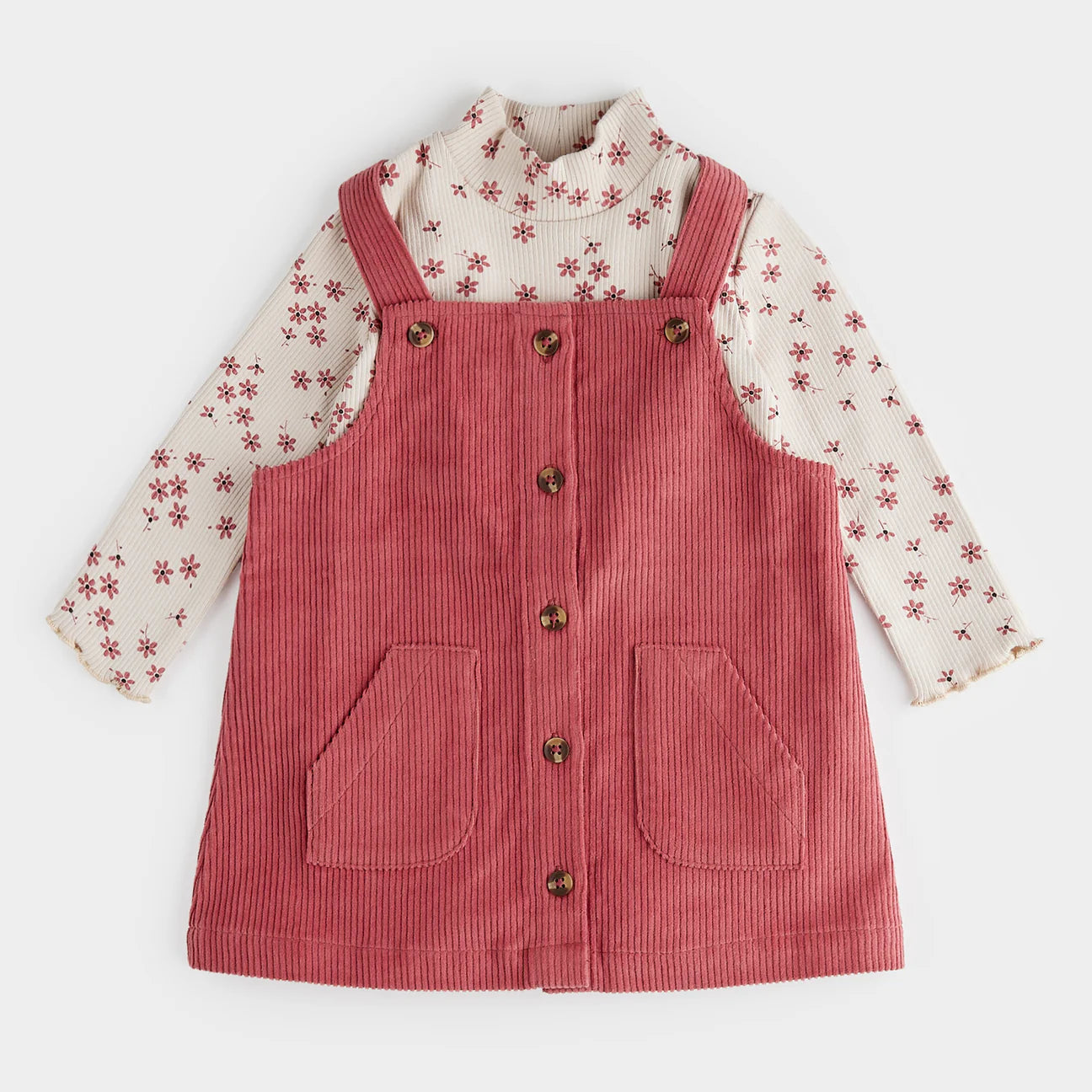 Raspberry Corduroy Overall Dress Set