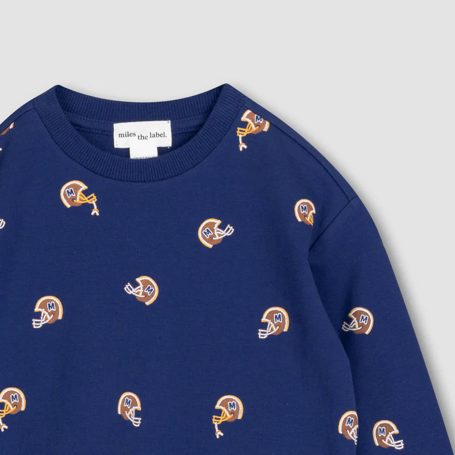 Kids Football Helmet Print Navy Sweater