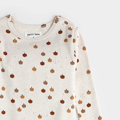 Pumpkin Print on Heathered Oatmeal PJ Set