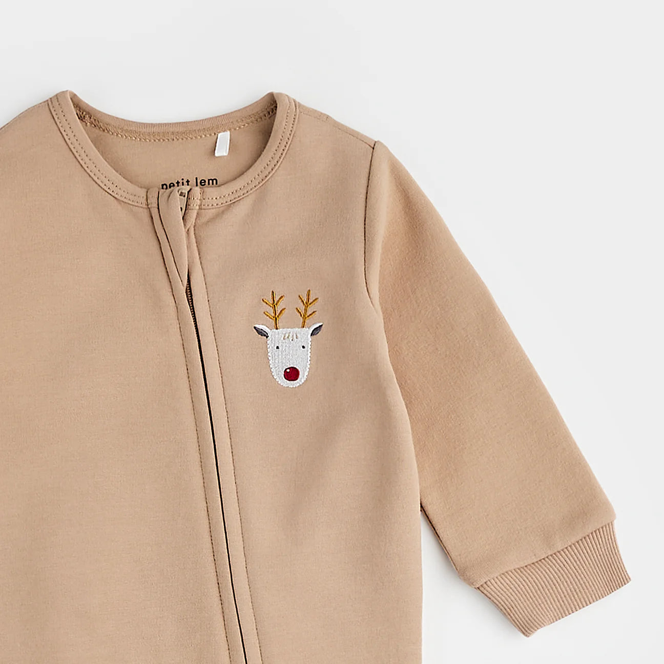 Littlest Reindeer on Taupe Fleece Playsuit