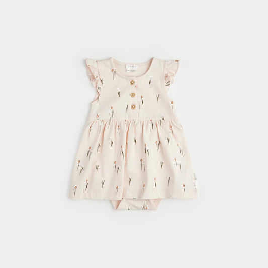Baby Tulip Print on Silver Peony Dress