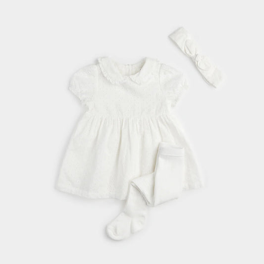 Baby White Eyelet Dress and Tights Set (3 pc)