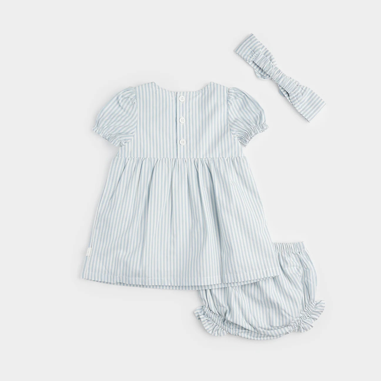 Baby Celestial Blue Yarn-Dyed Striped Woven Dress Set (3 pc)