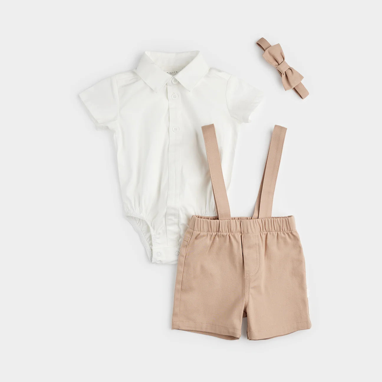 Poplin Shirt & Suspender Shorts Set with Bowtie