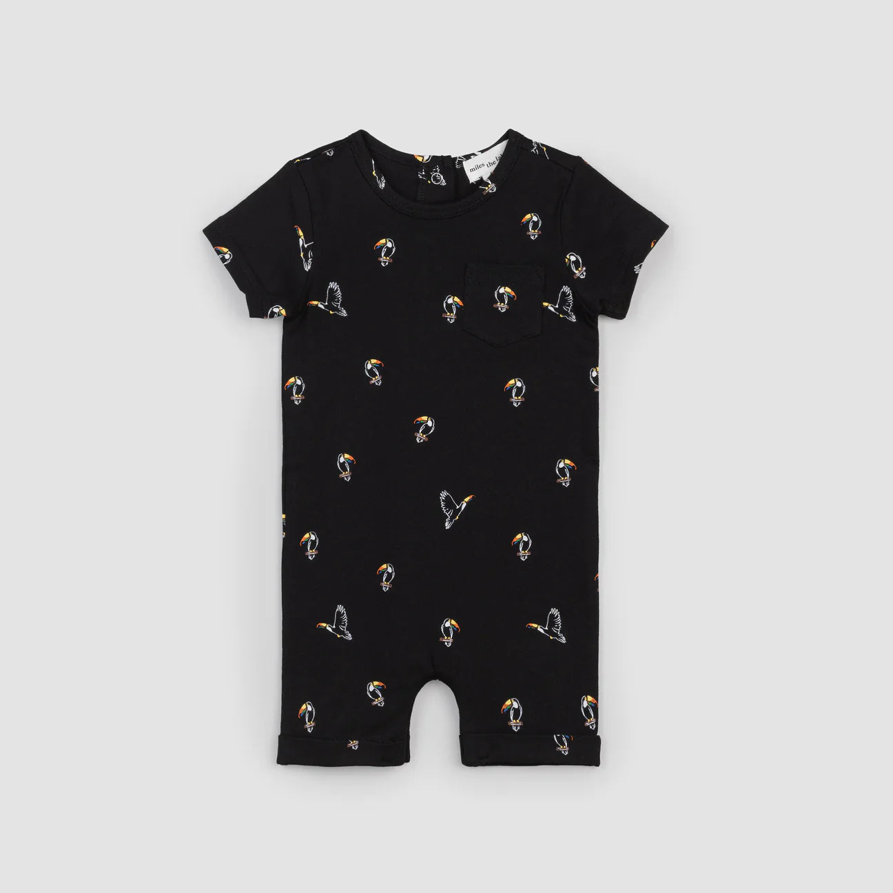 Toucan Print on Black Romper