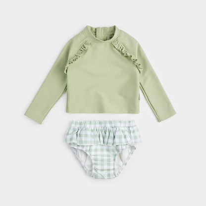 Green & Check Blue Rashguarg and Swim Diaper Set