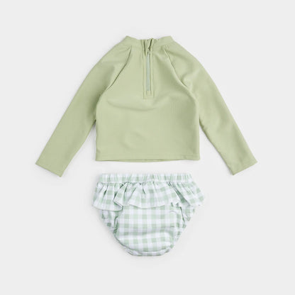 Green & Check Blue Rashguarg and Swim Diaper Set