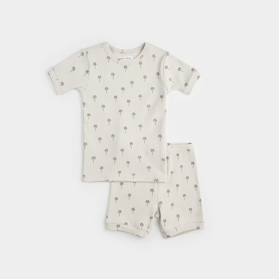 Palm Tree Print on Ribbed Light Taupe Summer Sleep Set