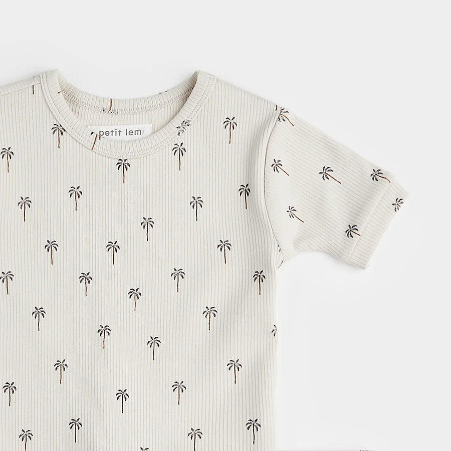 Palm Tree Print on Ribbed Light Taupe Summer Sleep Set