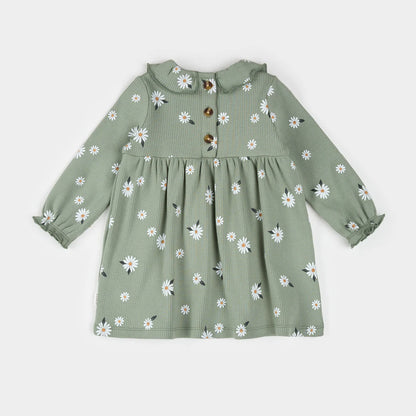 Daisy Print on Sage Green Ribbed Dress Set