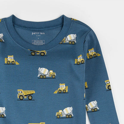 Construction Truck Print on Cobalt Blue PJ Set