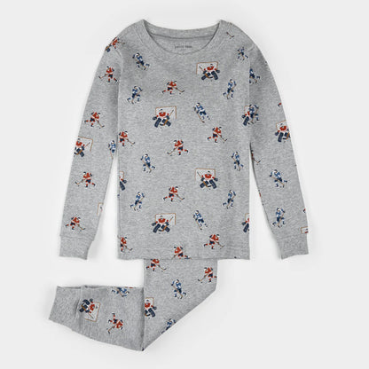 Hockey Players Print on Heather Grey PJ Set