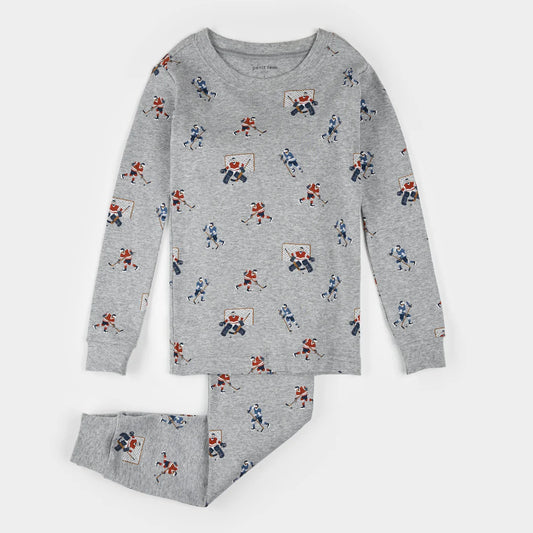 Hockey Players Print on Heather Grey PJ Set