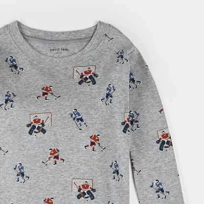 Hockey Players Print on Heather Grey PJ Set