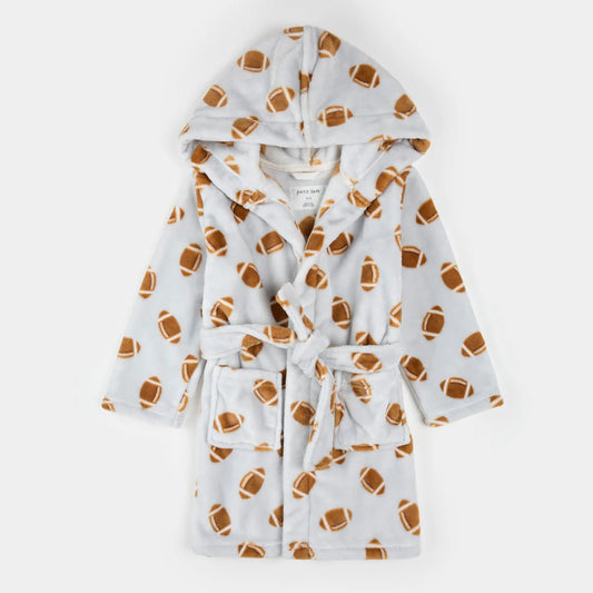 Football Print on Light Grey Plush Robe