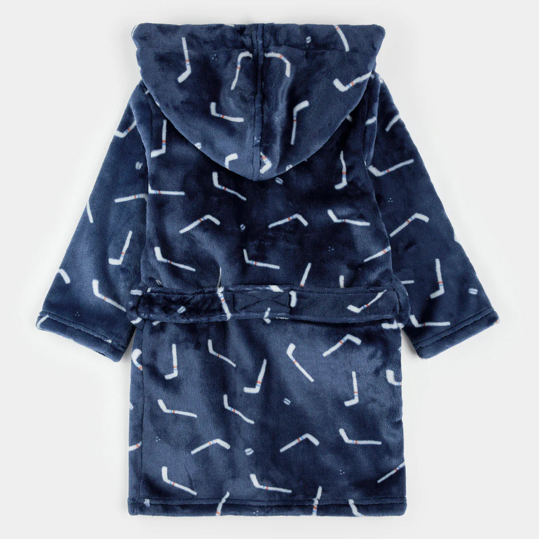 Hockey Sticks Print on Navy Blue Plush Robe