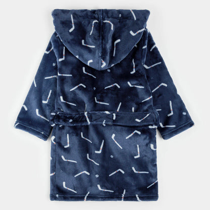 Hockey Sticks Print on Navy Blue Plush Robe