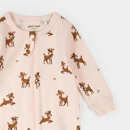 Reindeer Print on Soft Pink Sleeper