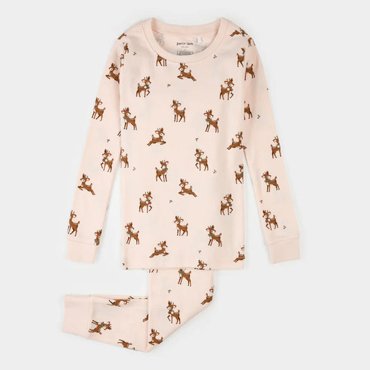 Reindeer Print on Soft Pink PJ Set