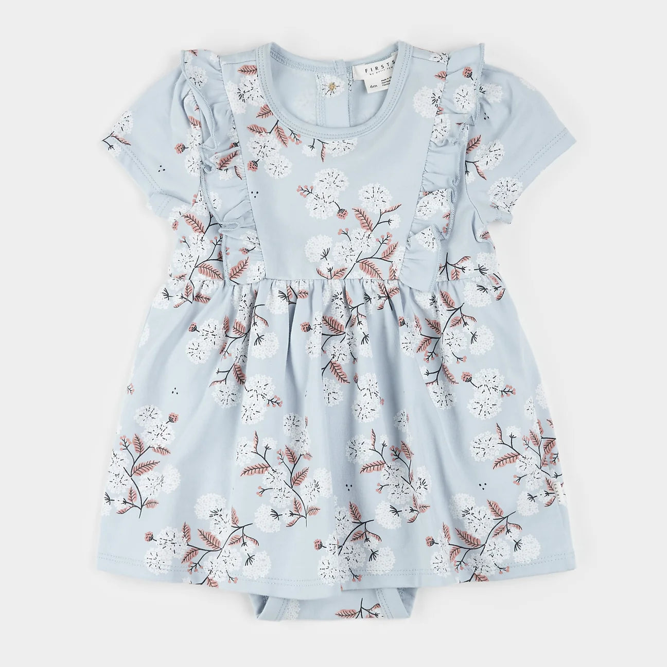 Hydrangea Print on Sky Blue Bodysuit Dress