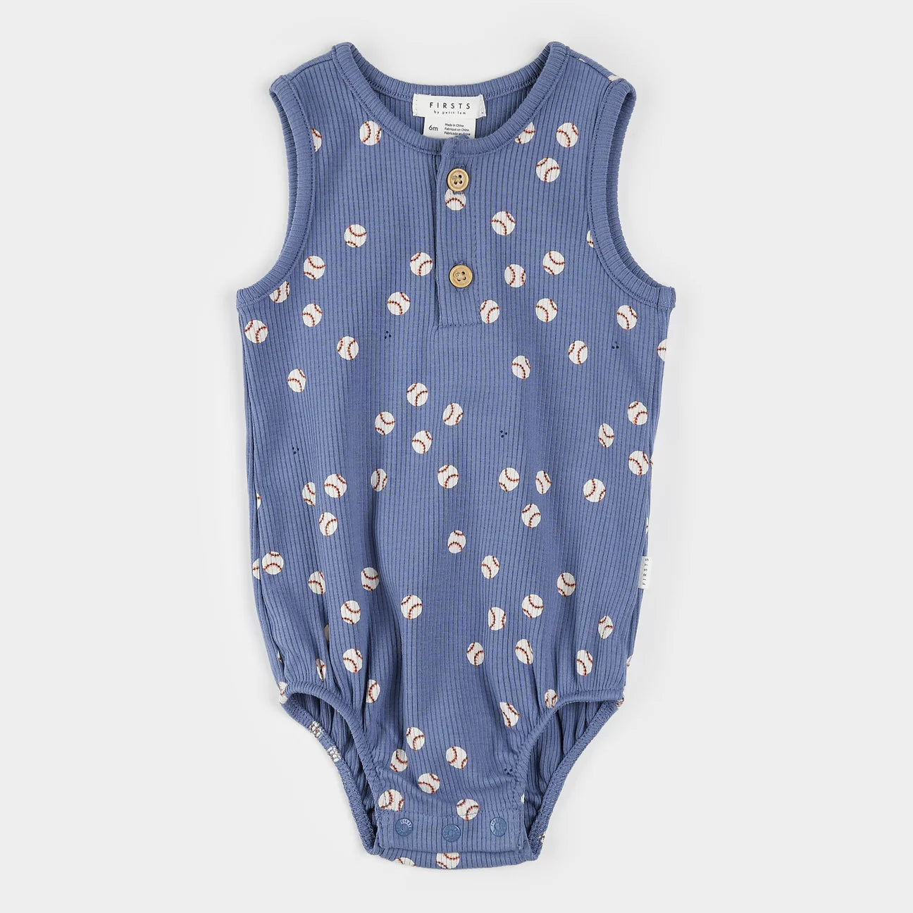 Baseball Print on Ribbed Royal Blue Romper